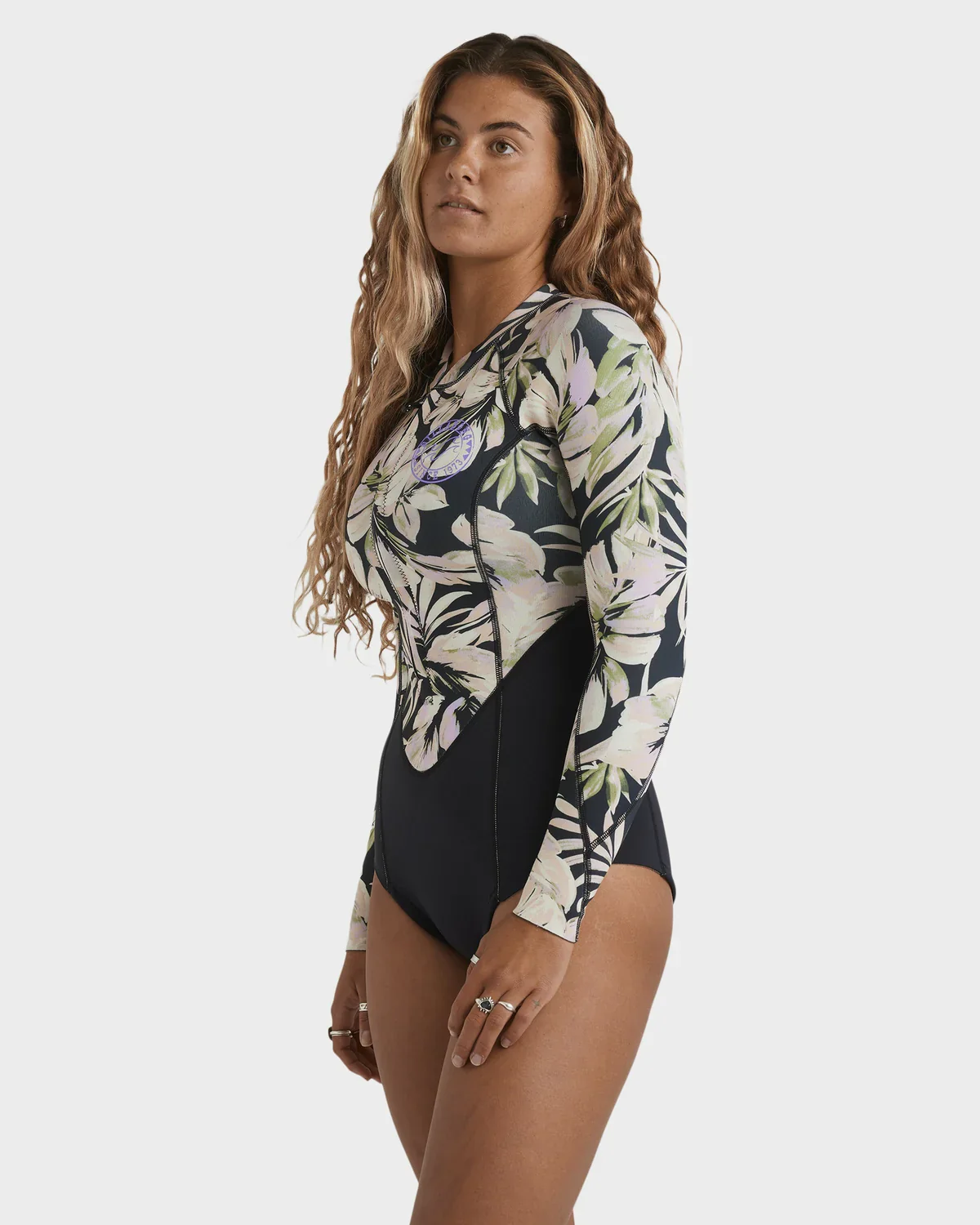 Billabong Womens 2mm Salty Dayz Natural Long Sleeve Springsuit - Black Floral - Image 3