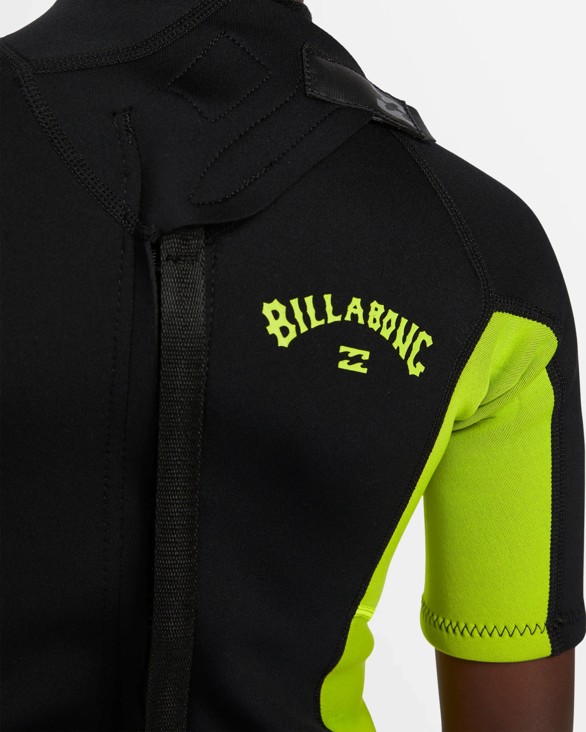Boys 202 Foil Back Zip Short Sleeve Springsuit Wetsuit - Fluro Lime - Image 3