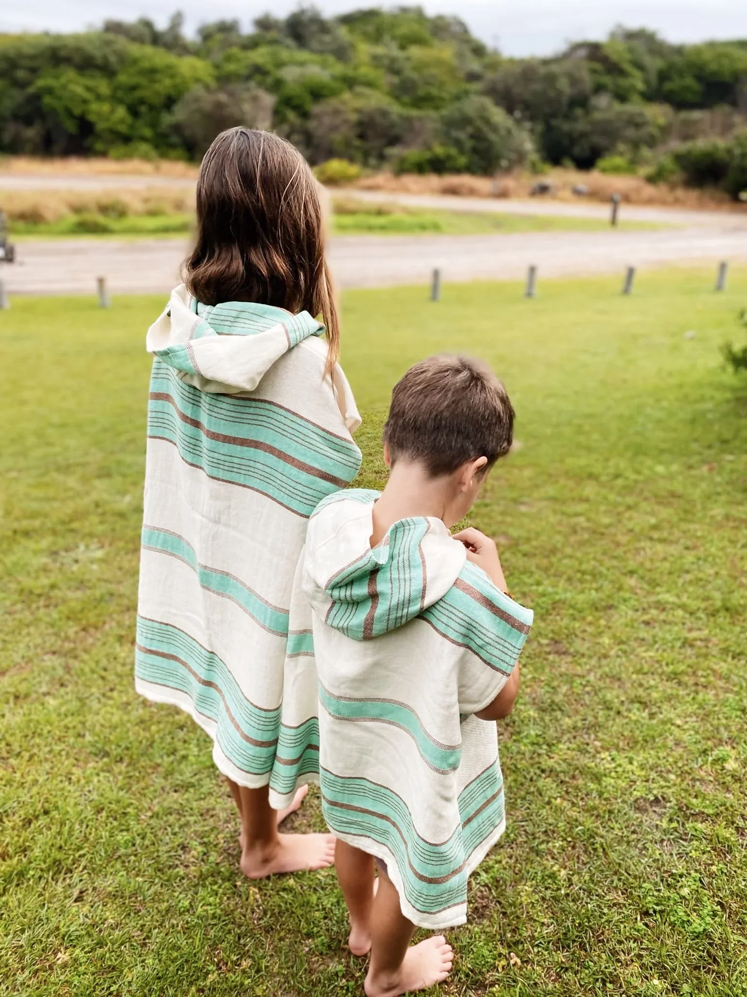 Salty Shadows Kids Aqua Stripe Turkish Towel Poncho - Image 2