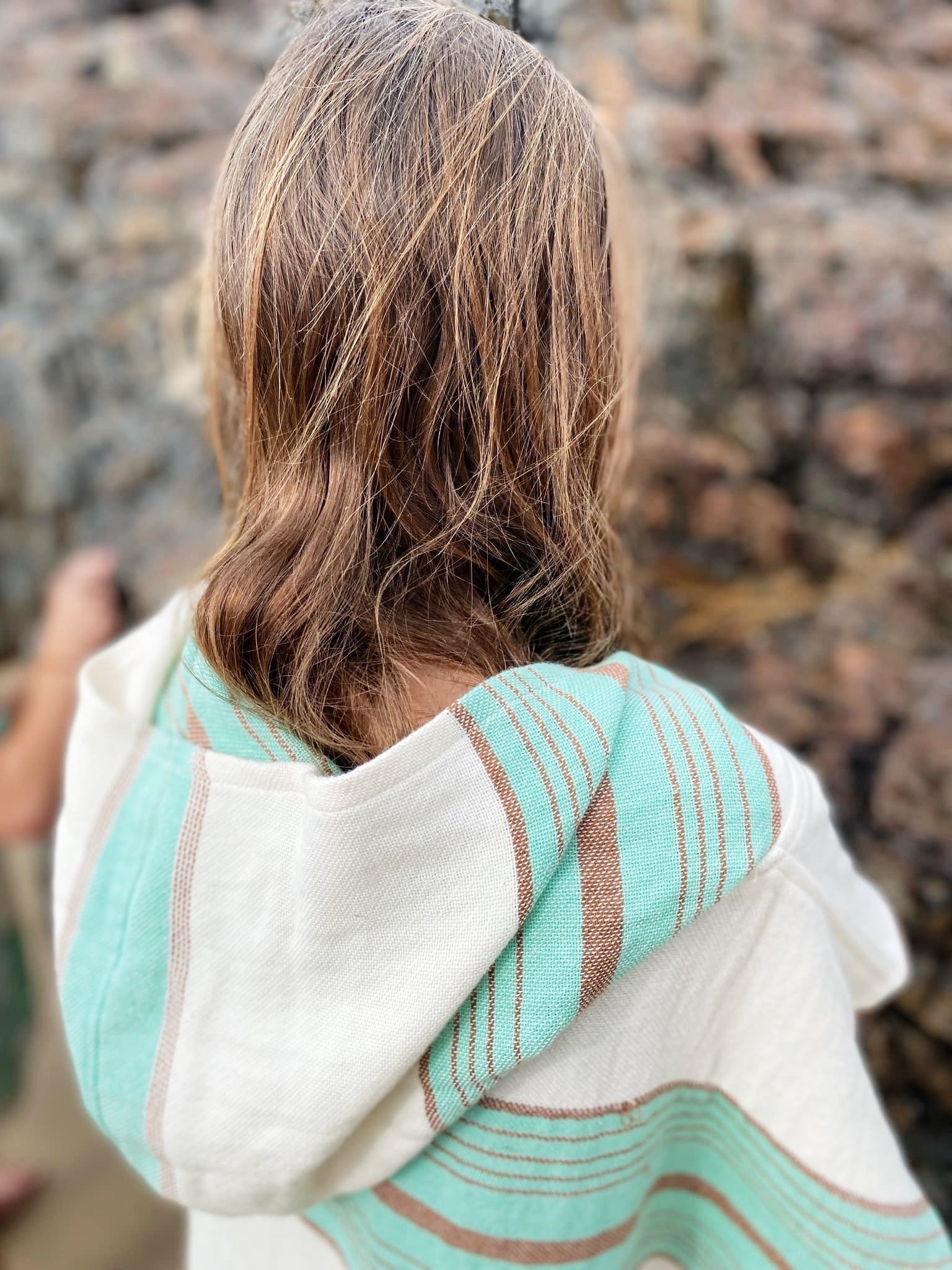 Salty Shadows Kids Aqua Stripe Turkish Towel Poncho - Image 3