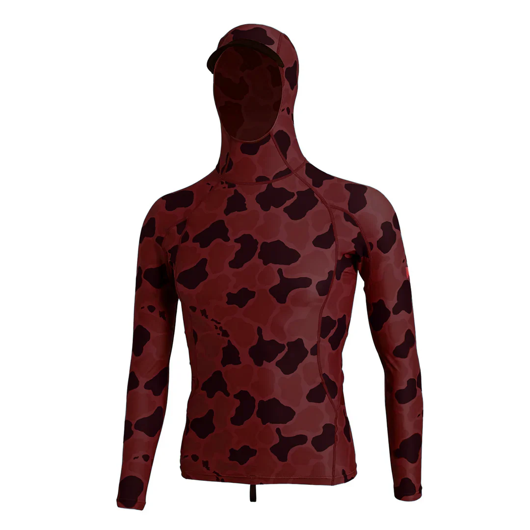 STANDARD ISSUE CAMO LS HOODED RASHGUARD - MAROON CAMO