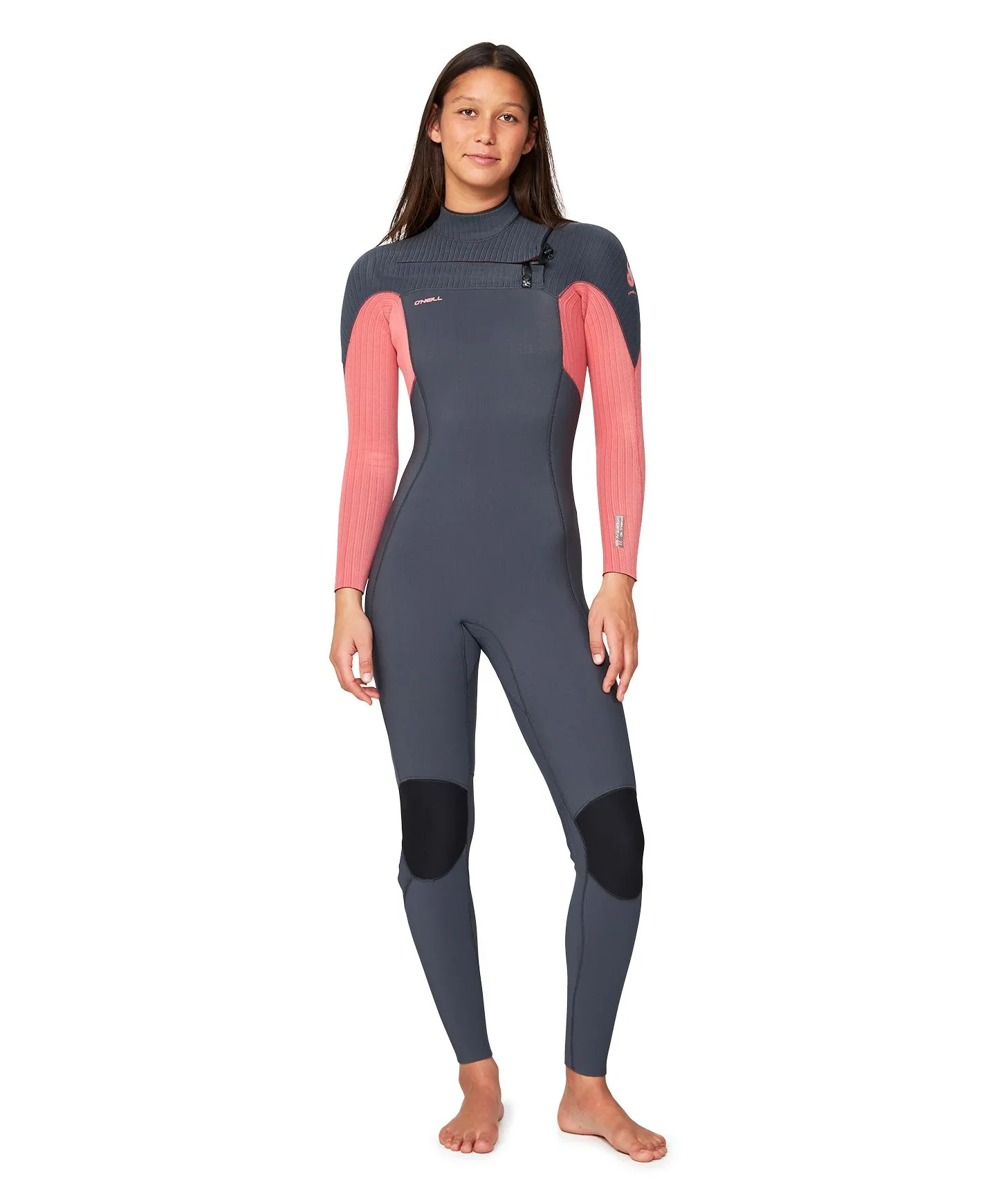 Women's HyperFire 3/2mm Steamer Chest Zip Wetsuit - Coral - Image 2